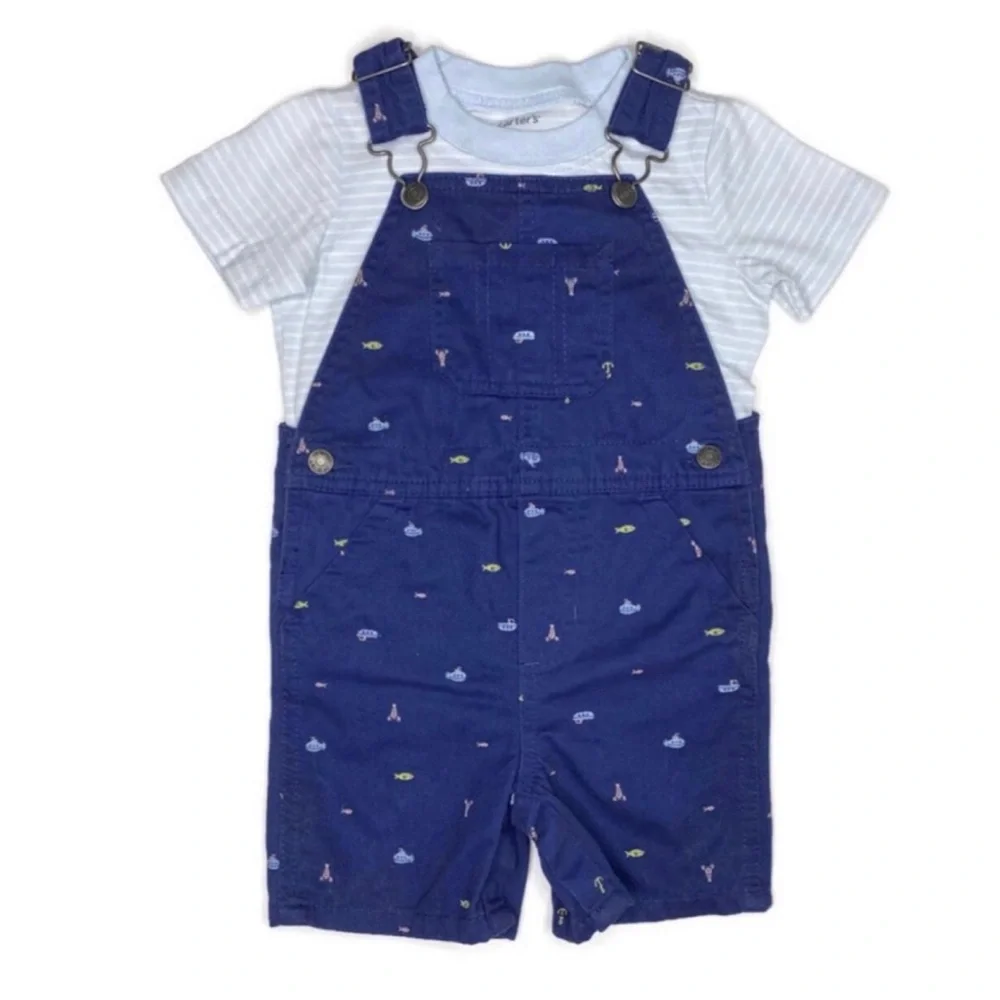 Carter's‎ Ocean Shorts Overalls and Tee Outfit